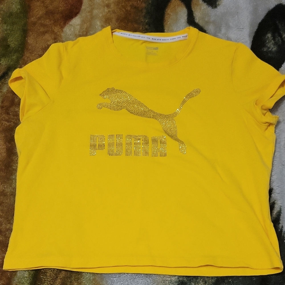 Puma Bright Yellow Tee with Shimmering Gold Logo